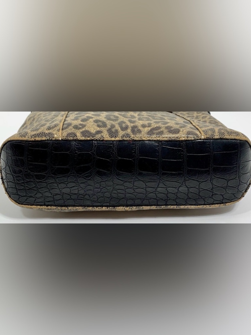 Ann Klein Vegan Leather Leopard Print Tote with Black Patent Straps - Picture 4 of 7